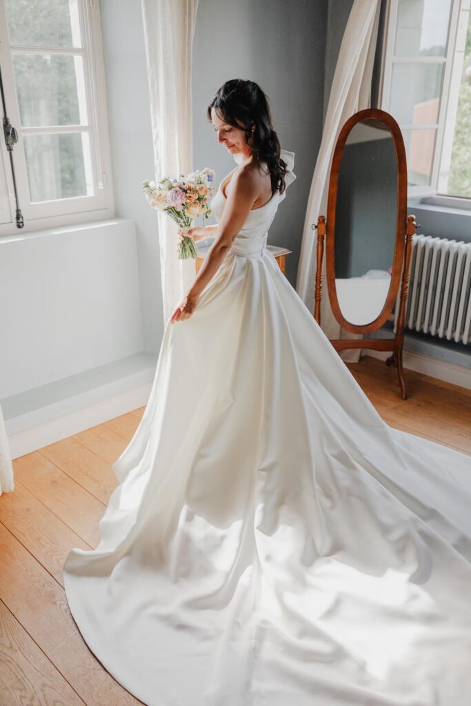 portrait de la mariée lors de son mariage au chateau de biscay